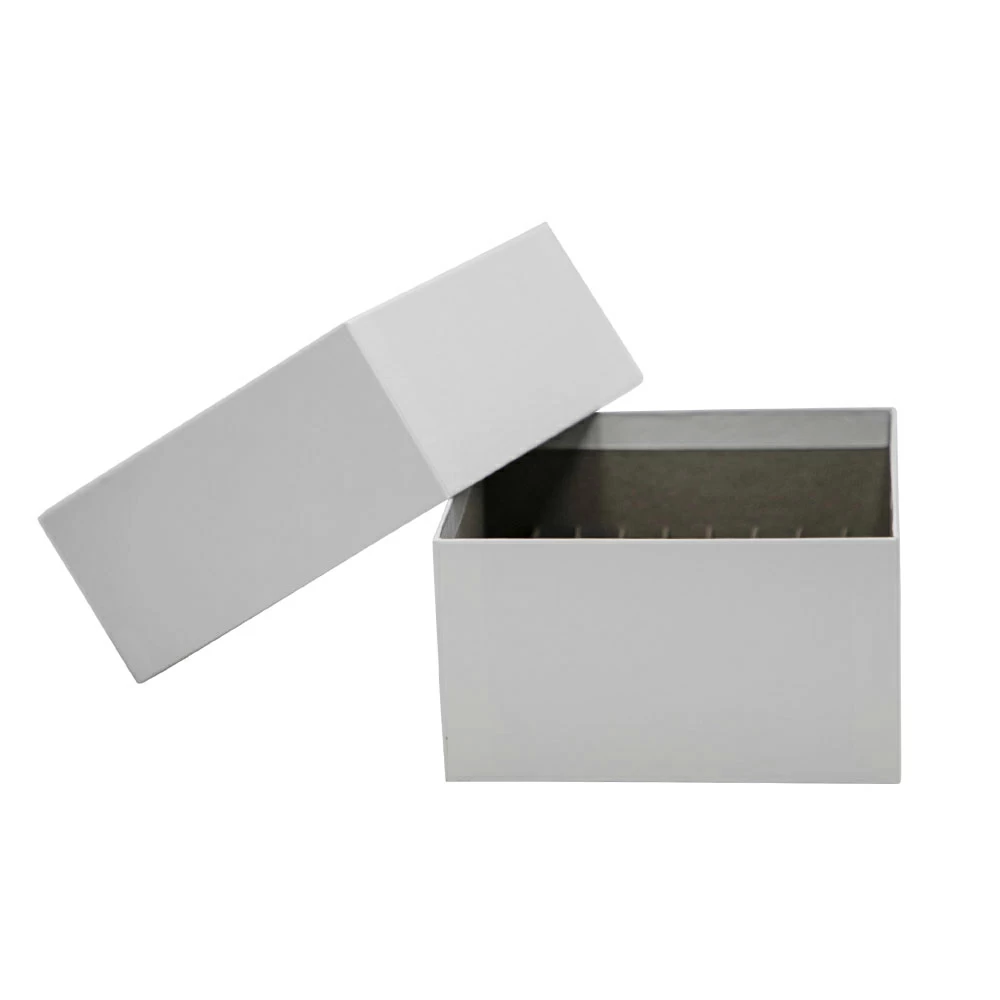 Genesee Scientific 21-122, 3-inch Cardboard Box with Lid, White 81-Place Divider, 1 Box/Unit